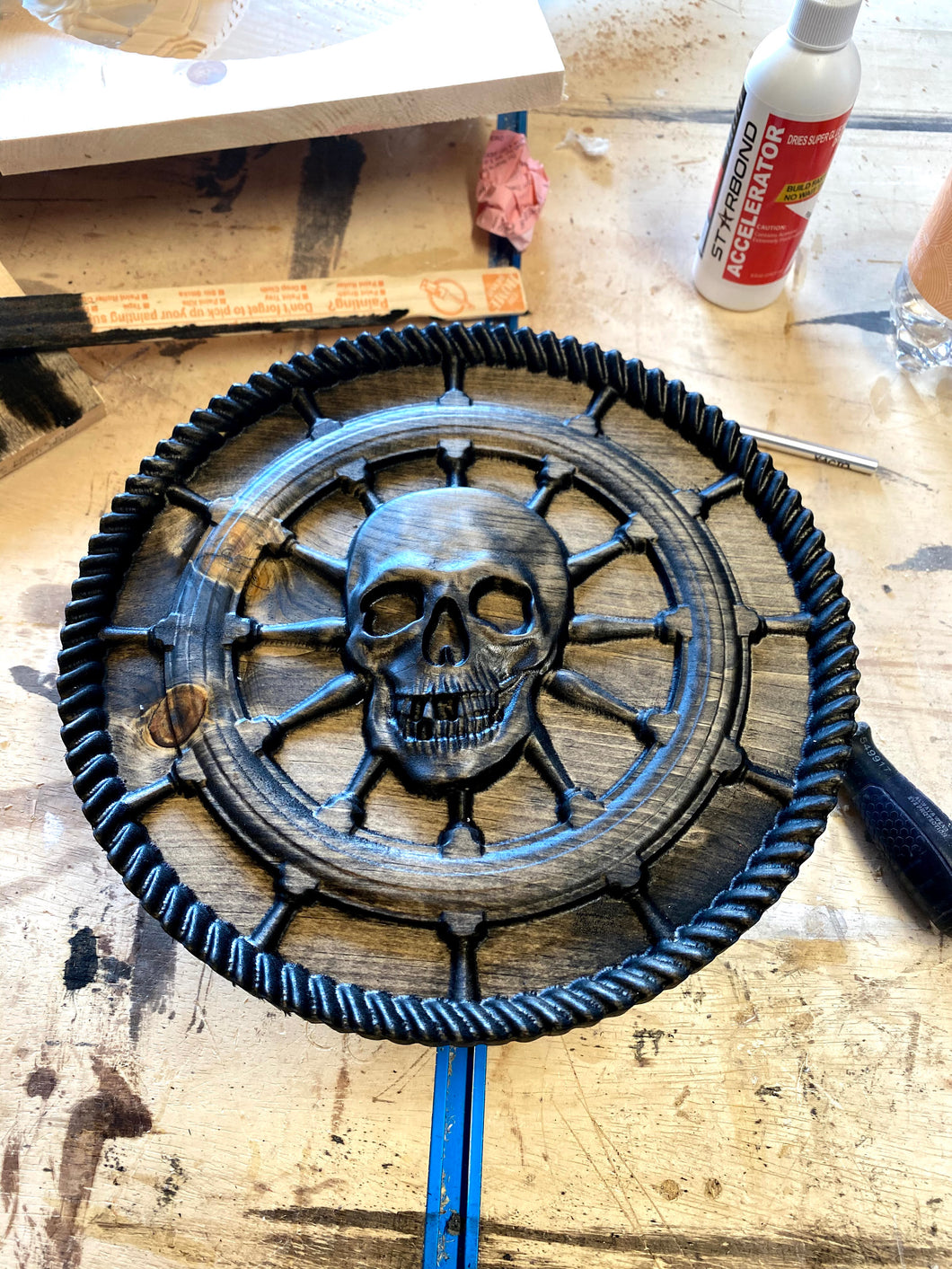 Rustic Pirate Skull and Wheel